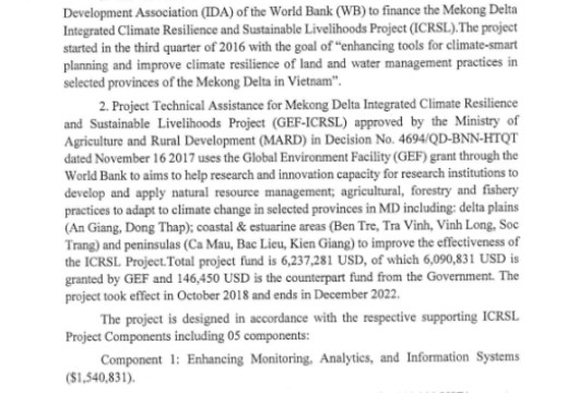 The detailed Terms of Reference (TOR) for Package GEF -CS-QCBS-03: River training and erosion protection in Mekong delta